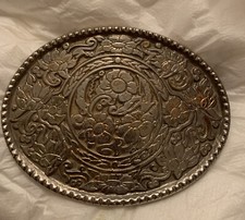 Vintage Western Belt Buckle Gold Silver FLORAL DESIGN SIGNED "W" MADE USA