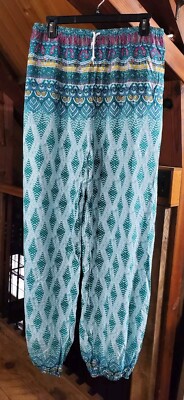Urban Coco Harem Pants XL Womens Teal Multicolor Drawstring Lightweight Nwt New