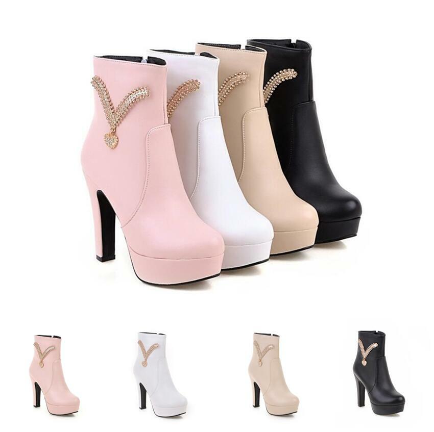 Elegant Plateau 44 45 Stiefeletten Damenpumps Metall Blockabsatz Knöchel Strass Elegant Plateau 44 45 Stiefeletten Damenpumps Metall Blockabsatz Knöchel Strass