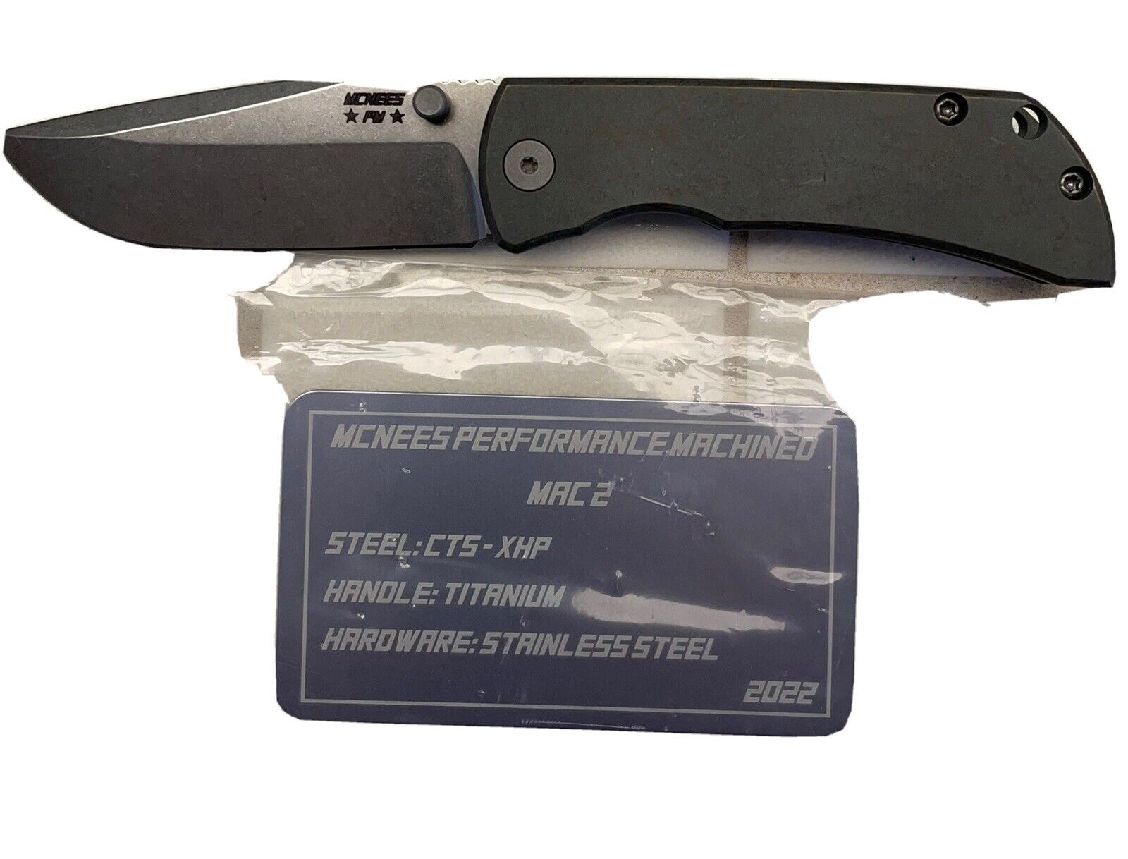McNees Knives, Mac 2, 3" CTS HXP Blade, Green/Bronze Titanium, Stonewashed