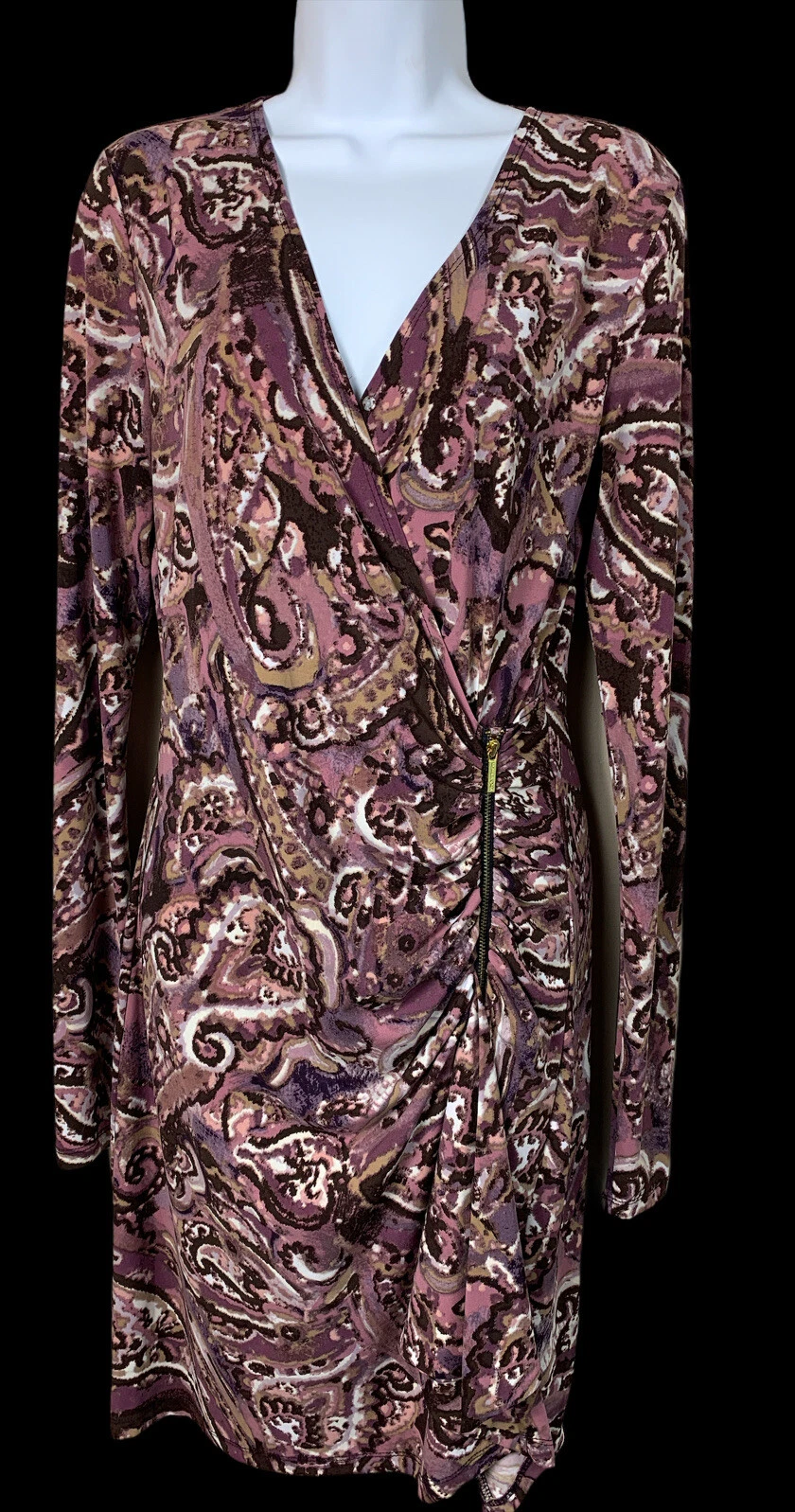 Abito Michael Kors tg 6 finto avvolgente jersey elasticizzato drappeggiato zip davanti scollo a V sexy