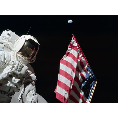 Mond Apollo 17 Astronaut Erde Flagge Großer Leinwanddruck 46x61 cm