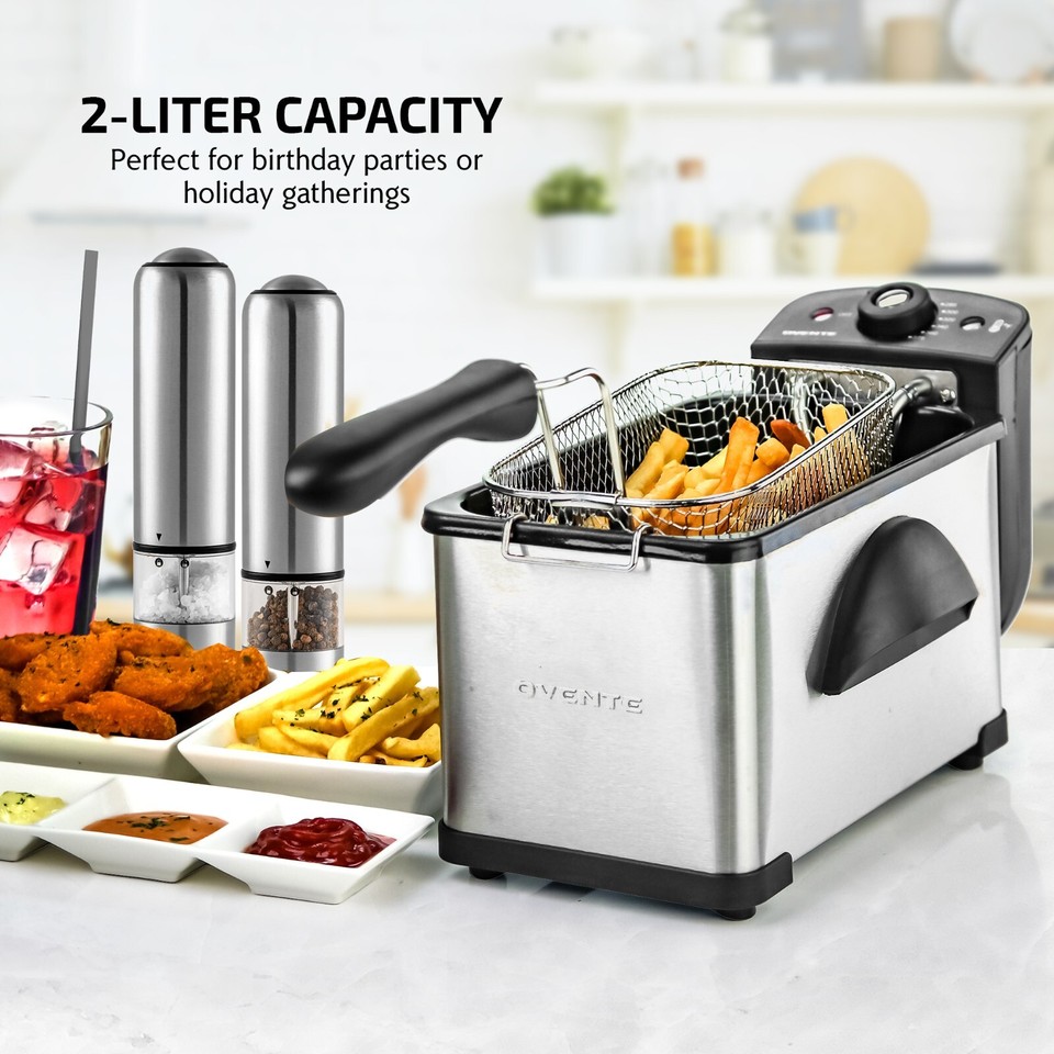 OVENTE New Electric Deep Fryer 2 Liter Capacity, 1500 Watt Lid with