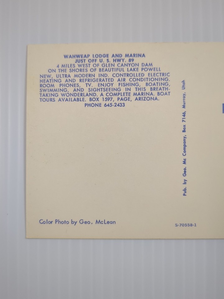 Lake Powell AZ Wahweap Lodge & Marina Motel Postcard from Page Arizona