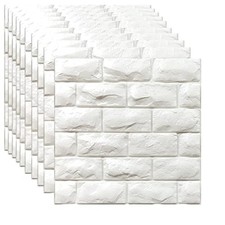 3D Wall Panels Peel and Stick 11PCS White Foam Brick Wallpaper for Bedroom Fa...