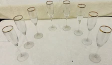 Vintage Crystal Trumpet Champagne Flute Set of 8 10" Tall with Gold Rims