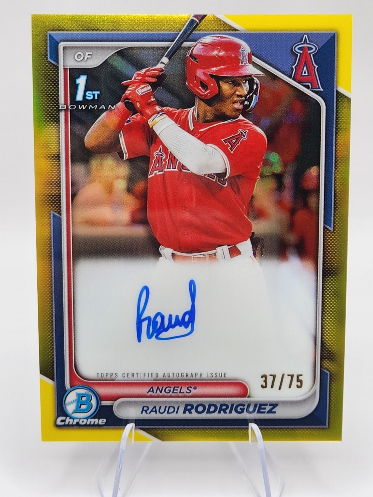 RAUDI RODRIGUEZ 2024 BOWMAN CHROME 1ST ROOKIE YELLOW REFRACTOR AUTO RC /75