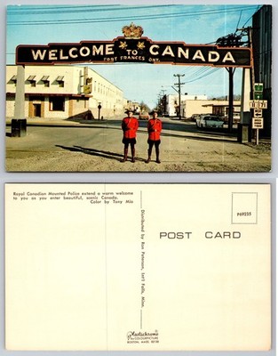 Vintage Fort Frances Ontario Postcard Welcome to Canada RCMP Chrome