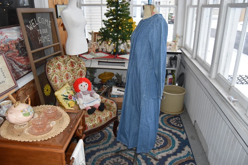 80s Studio Ease Long Thick Denim Jean Dress Pleated Button Front Western Large - Image 4 of 4