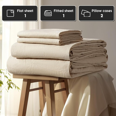 #ad #ad 100% French Linen Sheets Queen Size Bed Sheets Breathable amp; Cooling 4 Pieces $138.87