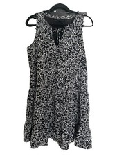 Sanctuary Sleeveless Dress Black And White Floral Knee Ruffle Hem  Sz S Boho