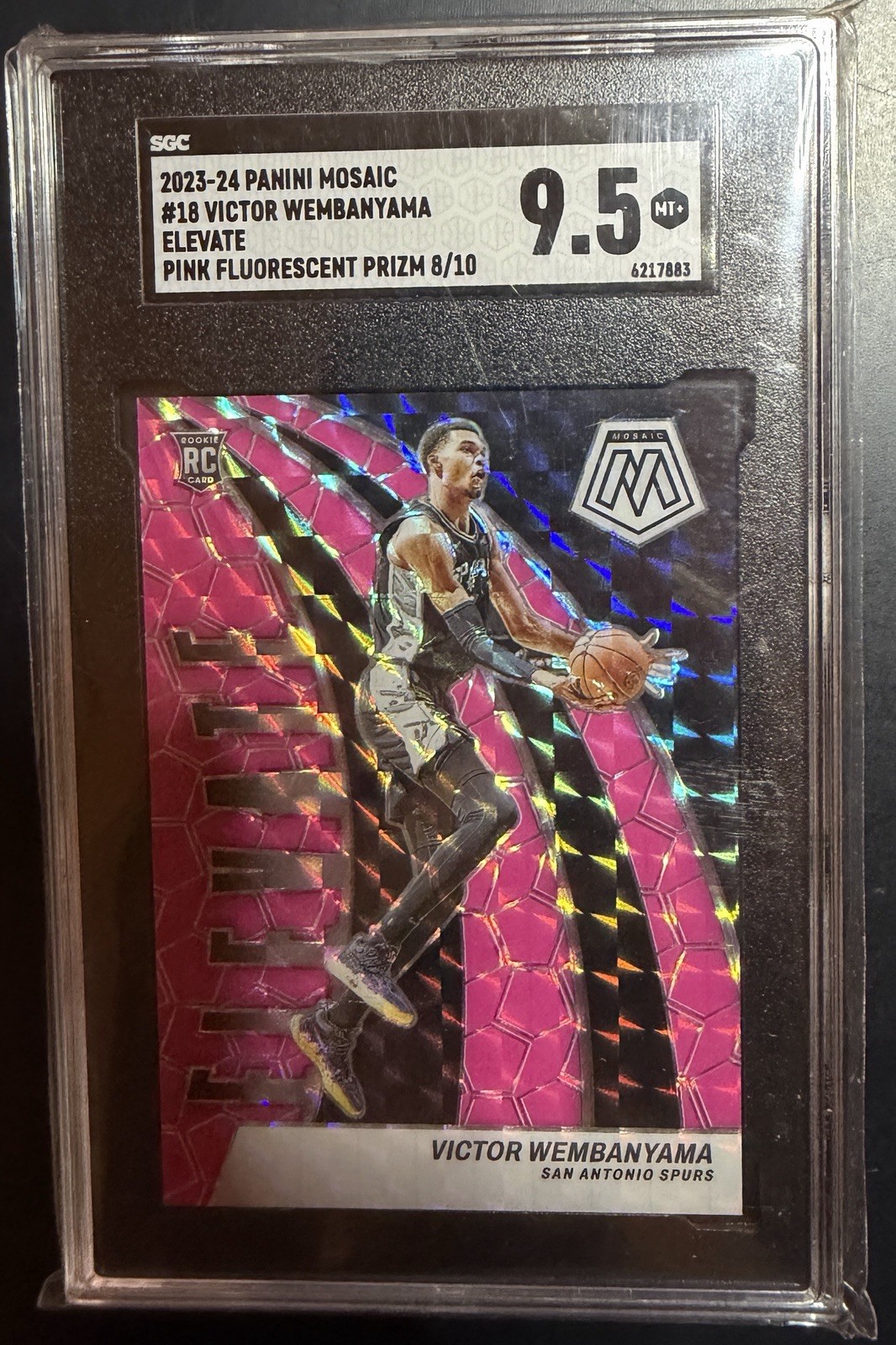 Victor Wembanyama 2023 Mosaic Pink /10 Florescent Elevate Rookie RC SGC 9.5