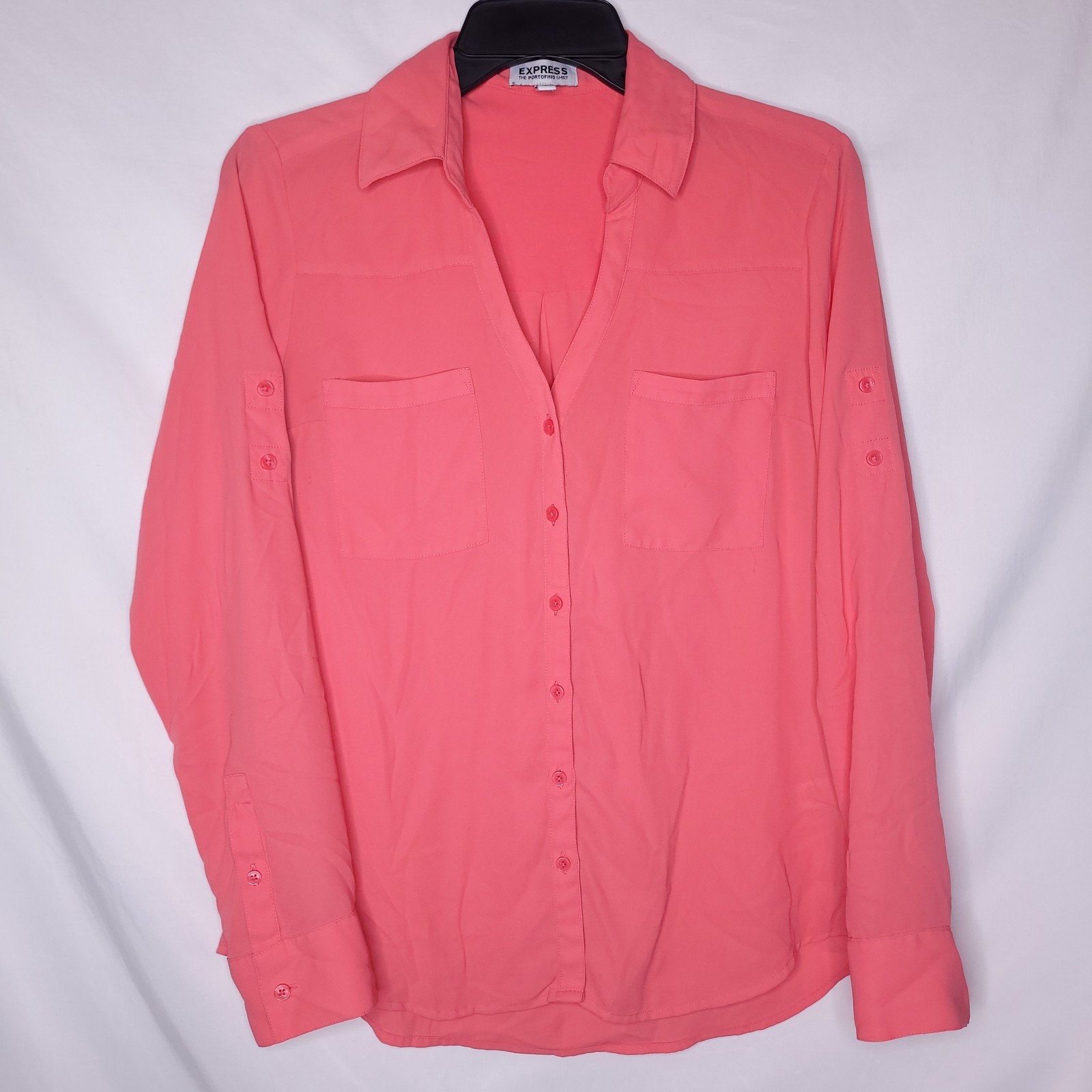 Express Portofino Shirt Womens Small Pink Roll Tab Sleeve