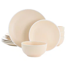 Spice by Tia Mowry Creamy Tahini 12 Piece Stoneware Dinnerware Set Matte Orange