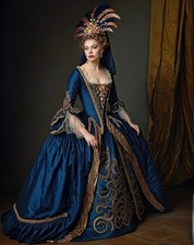 Vintage Baroque Prom Dress Rococo Ruffles Square Neck Flare Sleeves Evening Gown