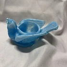 Vintage Boyd Blue Slag Milk Glass Open Salt Celler Bird