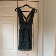 Lulus Teal Sparkle Twist Back Dress Size M New Years Lined Party