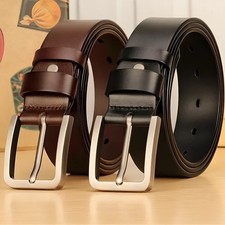 Mens PU Leather Belt Belts Real New Buckle For Trouser Jeans Black Brown UK