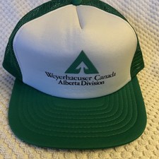 Vintage Weyerhaeser Canada Green Alberta Hat Mesh Foam Cap SnapBack 70’s 80’s