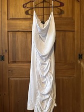 PrettyLittleThing White Crinkle Ruched Cowl Neck Midi Dress Women’s US 10 NWT