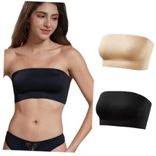 newnice Strapless Bra Non-Slip Silicone Bandeau Bras for Medium Black+beige