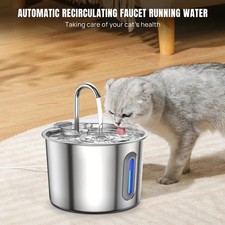 2.2L Stainless Steel Cat Water Fountain LED Pet Drinking Dispenser