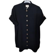 Sezane Dress Size M 10 Black Sofia Robe Button Pocket Mini Pleat Oversize Beach