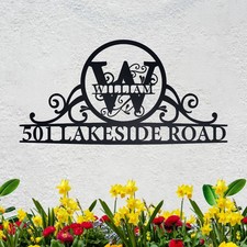 Customized Elegant Address Metal Sign, Personalized Name Plaque, Outdoor Decor