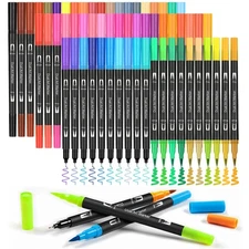 60 Colors Dual Brush Marker Pens, Marker Set, Artist Fine and Brush Tip Marke...