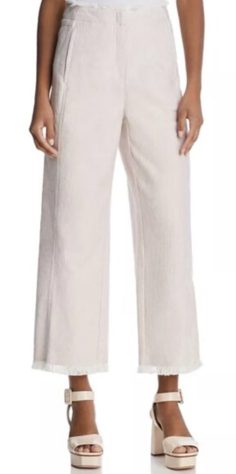 Rebecca Taylor Pant Orchid 12 Wide Leg Slub Suiting Tweed Fringe Crop Light Pink