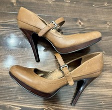 VTG Nine West Round Toe Platform Mary Jane Heels In Brown 7.5 Dark Acadamia