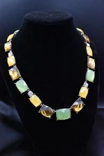 Napier Statement Necklace With Earrings In Sea Green, Amber, And Yellow