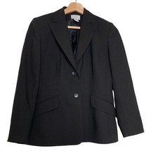 Ann Taylor 100 Wool 2P Black Blazer Button Staple Work Jacket Flap Pockets