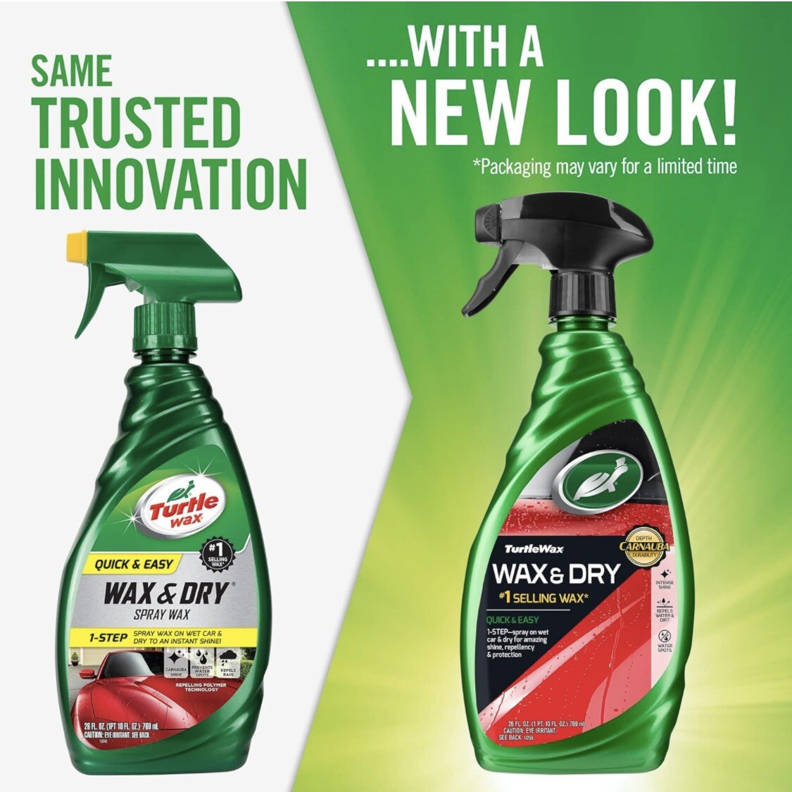 (2-Pk) Turtle Wax WAX & DRY 1-Step CARNAUBA INSTANT SHINE Water Dirt Repel SPRAY