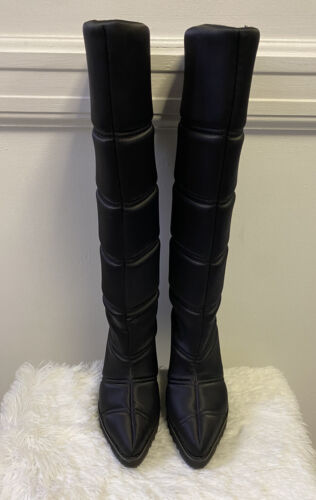 Jeffrey Campbell Damenstiefel schwarz Squall Satin gesteppt hoher Keilabsatz Größe 7,5 - Bild 3 von 8
