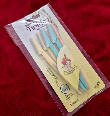 Dorco Tinkle Eyebrow Razors 6 Pack Stainless Safety Cover NEW