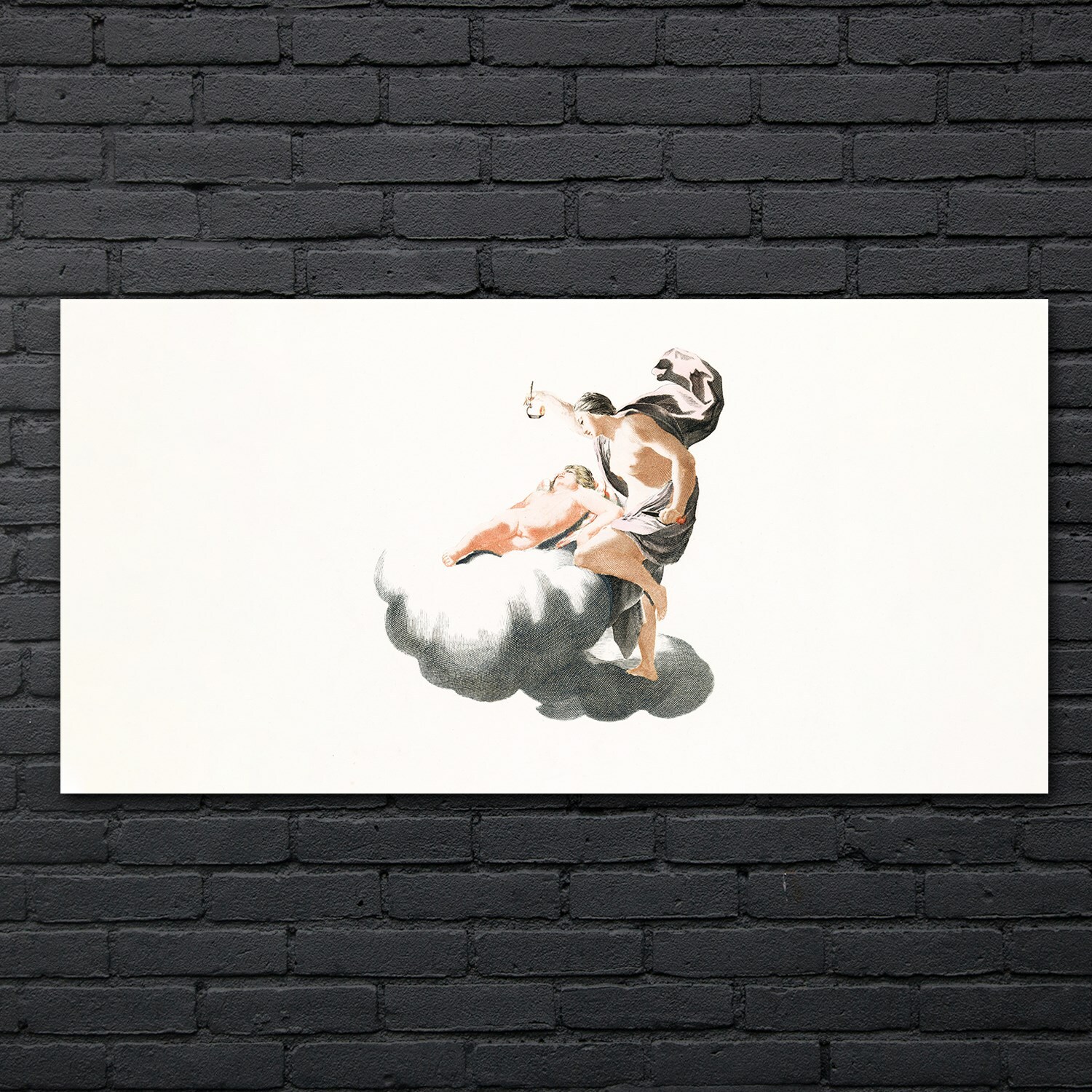 Zeichnung Antike Wolken Engel Kunst 140x70 Wandbild Druck auf Glas Glasbilder