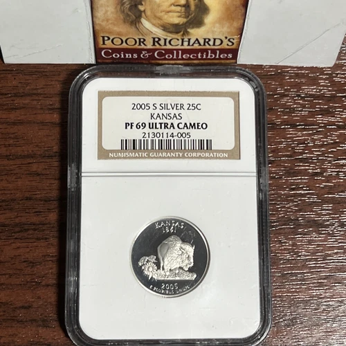 2005 S  SILVER Kansas State Quarter. NGC Certified PF69 ULTRA CAMEO SQ1086