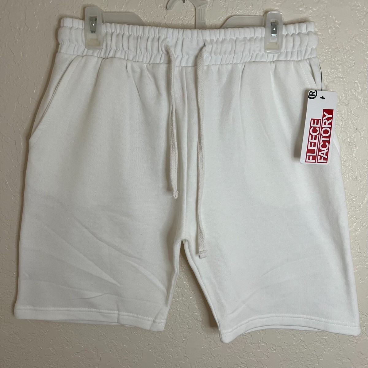 Fleece Factory Men's Large White Soft Casual Shorts Drawstring