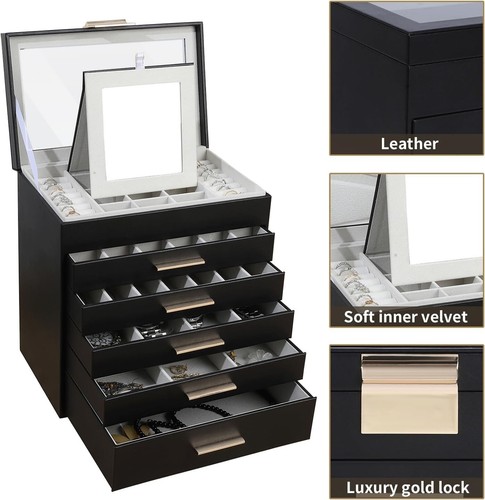 Large Jewelry Box Organizer - 6 Layer Jewelry Holder Organizer with Mirror - Picture 4 of 6