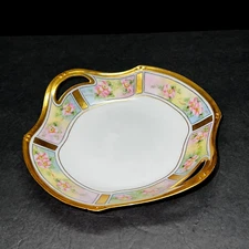 Antique RS Germany Bone China Dish Hand Painted Signed Gold Trim Cut out Handles
