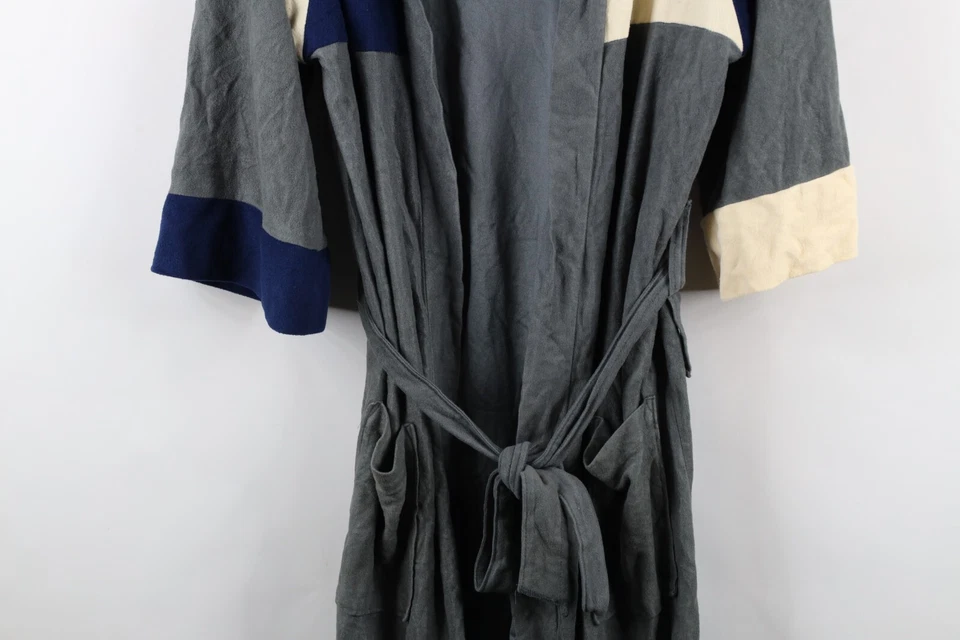 Vintage 60s 70s Streetwear Mens OSFA Color Block Belted Velour Bath Robe USA - Image 3 of 4