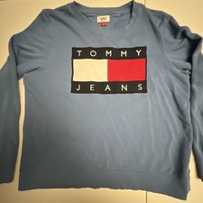 Tommy Hilfiger Jeans Sweatshirt Adult Women Blue Flag Logo Pullover Round Neck L
