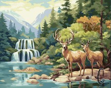 Tranquil Forest Scene - Printed Needlepoint Canvas - Serenity Amidst the Trees