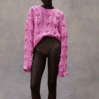 Grobstrickpullover mit Rundhalsausschnitt von ZARA: Farbe: PINK: Größe: SMALL