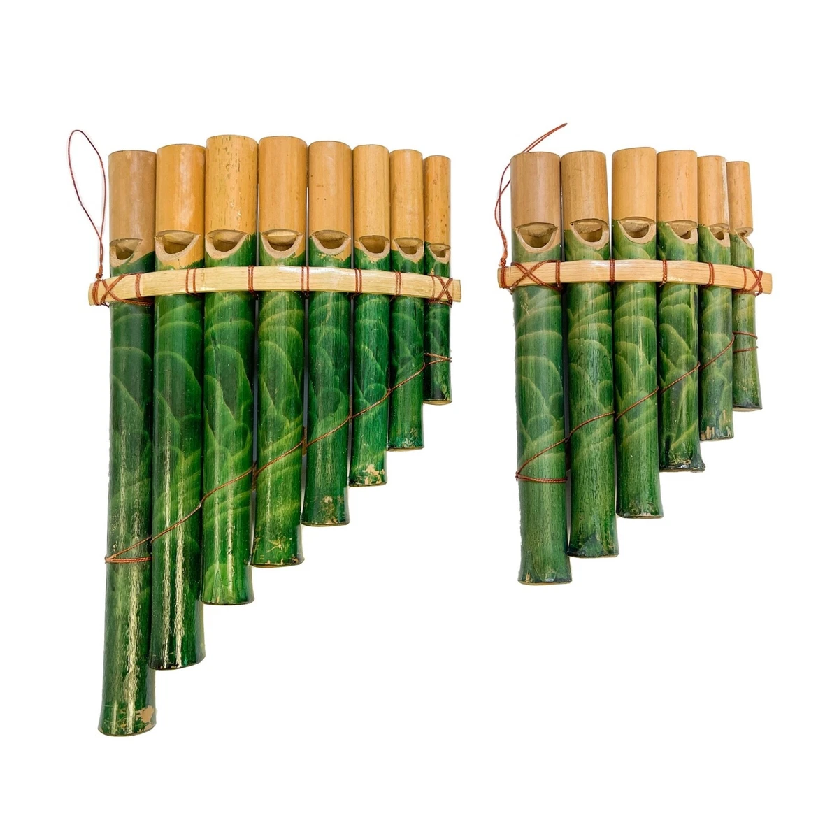 Bamboo Pan Flute in Green with Pipes of Different Notes