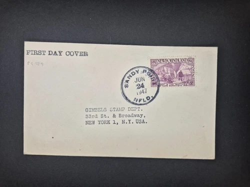 Newfoundland Canada 1947 First Day Cover to New York USA Sandy Point Cds