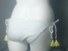 New Victorias Secret Size Large White Lace Bikini Bottom Yellow Side Tassels 40