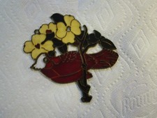 VINTAGE AND LOVELY [CLOISONNE ON BRASS] CARDNIAL BIRD&FLOWERS ORNAMENT!!