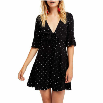 free people black polka dot dress FREE PEOPLE Black All Yours Polka Dot A-Line Mini Dress 10